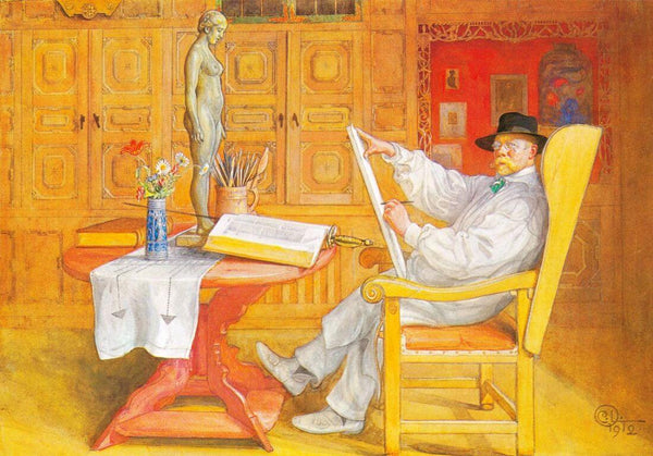 Sel Portrait In The Studio - Carl Larsson - Water Colour Painting - Art Prints