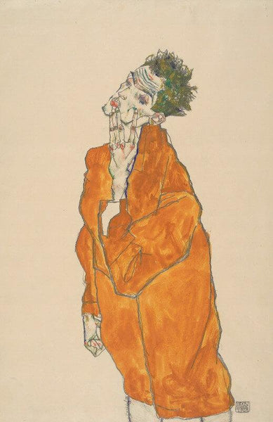 Egon Schiele - Selbstporträt Im Orange Umhang (Self-Portrait In Orange Cloak) - Canvas Prints