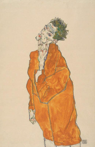 Egon Schiele - Selbstporträt Im Orange Umhang (Self-Portrait In Orange Cloak) by Egon Schiele