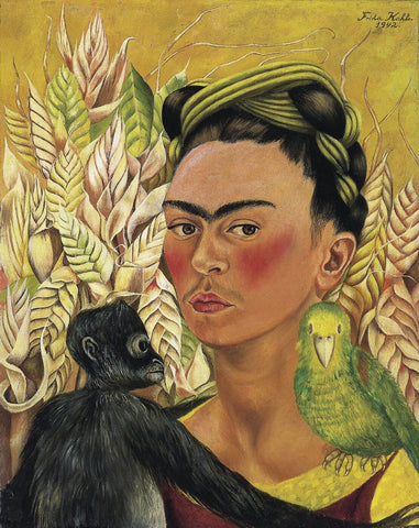 Self Portrait With Monkey And Parrot by Frida Kahlo