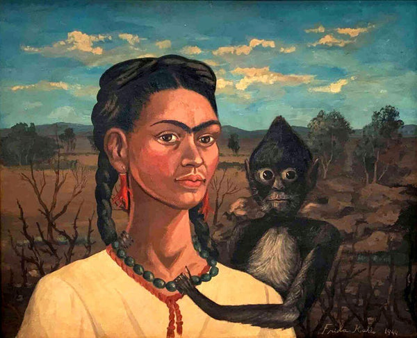 Self Portrait With Monkey - Frida Kahlo Painting - Canvas Prints