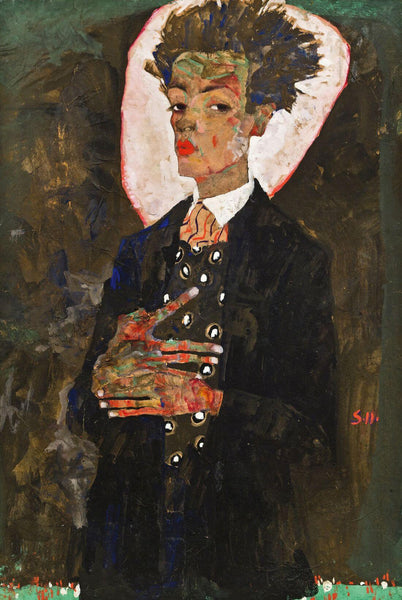 Self Portrait With Peacock Vest - Egon Schiele - Framed Prints