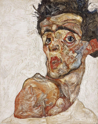 Self Portrait With Raised Shoulder - Egon Schiele by Egon Schiele