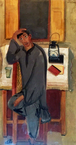 Self Portrait - Benode Behari Mukherjee - Bengal School Indian Painting by Benode Behari Mukherjee