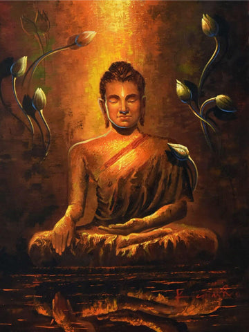 Serene Buddha Reflecting Painting - Canvas Prints by Anzai