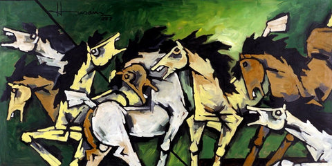 Seven Horses  - Maqbool Fida Husain - Canvas Prints