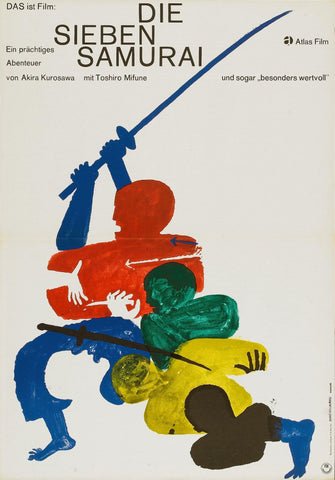 Seven Samurai - Akira Kurosawa Japanese Cinema Masterpiece - GERMAN Release Movie Poster - Life Size Posters by Kentura