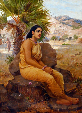 Shakuntala Lost In Thoughts - Raja Ravi Varma Painting - Large Art Prints