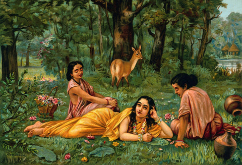 Shakuntala Patralekhan - Raja Ravi Varma Oleograph - Indian Masters Painting by Raja Ravi Varma