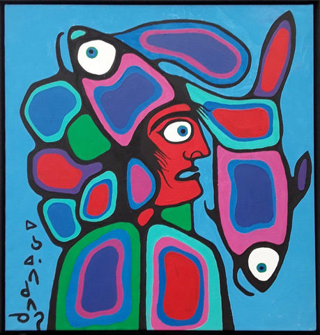 Shaman In Fish Headdress - Norval Morrisseau - Contemporary Indigenous Art Painting - Framed Prints