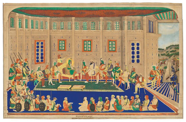 Sher-e Punjab Maharaja Ranjit Singh In Durbar - 19th Century Vintage Indian Sikh Royalty Painting - Art Prints