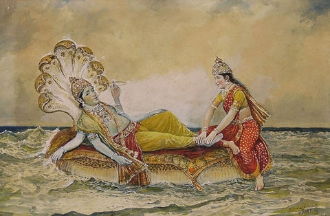 Sheshashayi Laxminarayan Lord Vishnu - M V Dhurandhar - Indian Masters Painting by M. V. Dhurandhar