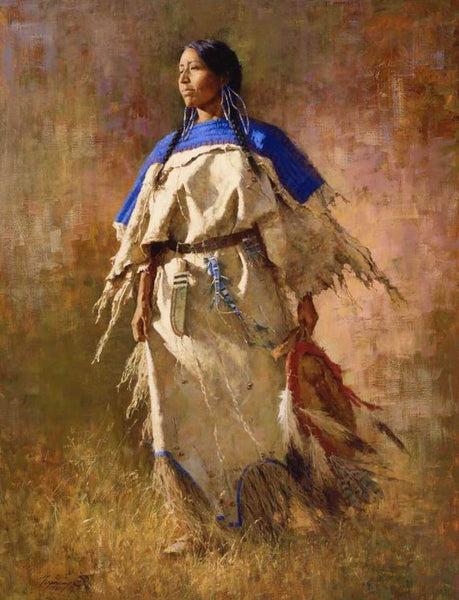 Shield of Her Husband (Lakota Sioux Woman) - Contemporary Western American Indian Art Painting - Art Prints