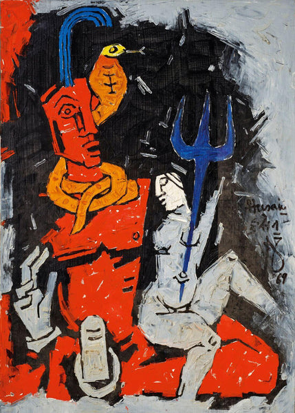 Shiva And Parvati - Maqbool Fida Husain Painting - Framed Prints