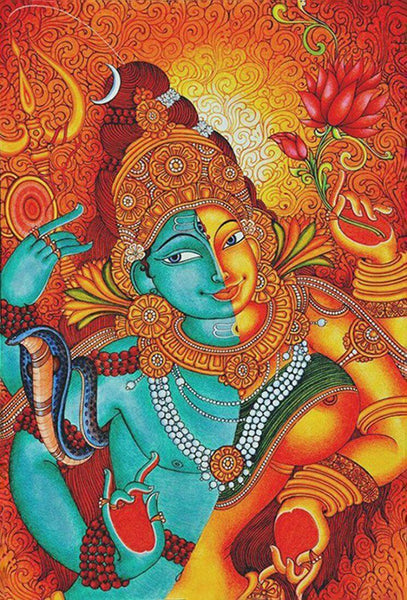 Shiva Ardhanareshwar - Kerala Mural Painting - Indian Folk Art - Canvas Prints