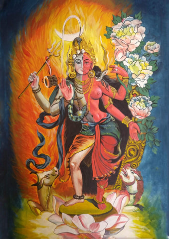 Shiva As Ardhanarishvar Painting - Framed Prints by Anzai