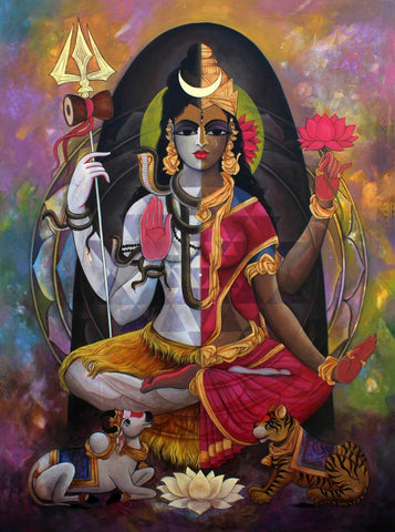 Shiva As Ardhanarishwara Painting - Art Prints by Anzai
