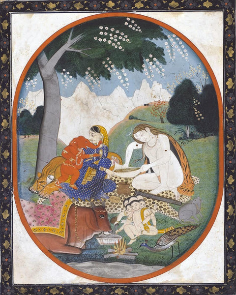 Shiva and Parvati with Their Children Ganesha and Karttikeya (Skanda) - Vintage Indian Painting - Posters