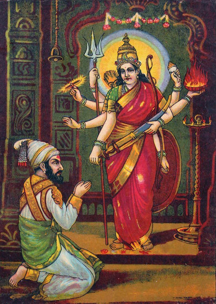 Shivaji Bhavani - Raja Ravi Varma Press Oleograph Print - Vintage Indian Art Painting - Posters