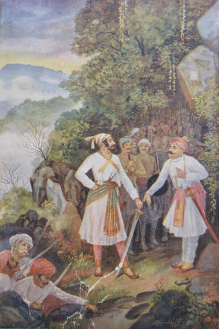 Shivaji Maharaj and Baji Prabhu at Pawan_Khind - M V Dhurandhar - Indian Masters Painting - Canvas Prints