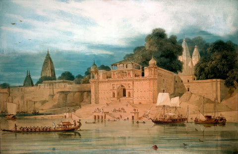 Shivala Ghat Benares (Varanasi) - Thomas Daniell -Vintage Indian Painting c1789 - Canvas Prints by Shriyay