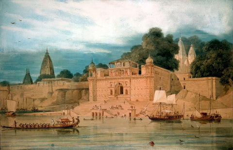 Shivala Ghat Benares (Varanasi) - Thomas Daniell -Vintage Indian Painting c1789 - Life Size Posters