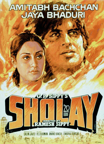 Sholay - Amitabh Bacchan - Bollywood Classic Hindi Movie Poster - Large Art Prints