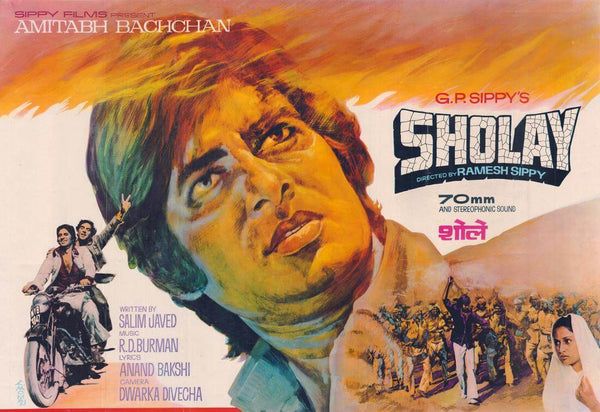 Sholay - Amitabh Bacchan - Classic Bollywood Hindi Movie Poster - Art Prints