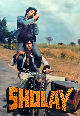 Sholay - Amitabh Bachchan And Dharmendra - Bollywood Classic Hindi Movie Poster by Tallenge Store