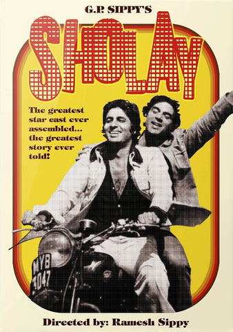 Sholay - Amitabh Bachchan Dharmendra - Bollywood Classic Hindi Movie Poster by Tallenge Store