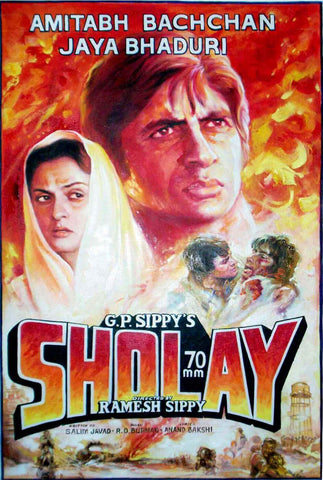 Sholay - Amitabh Bachchan Solo- Hindi Movie Poster Collage - Tallenge Bollywood Collection - Art Prints