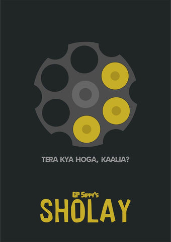Sholay - Classics Bollywood Movie Minimalist Poster by Tallenge Store