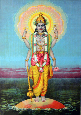 Shree Vishnu - Raja Ravi Varma Press Oleograph Print -  Vintage Indian Art - Canvas Prints