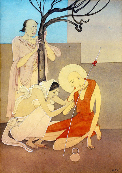 Shri Chaitanya Meets His Mother After Sanyas - Kshitindranat - Kshitindranath Mazumdar – Bengal School of Art  - Indian Painting - Canvas Prints