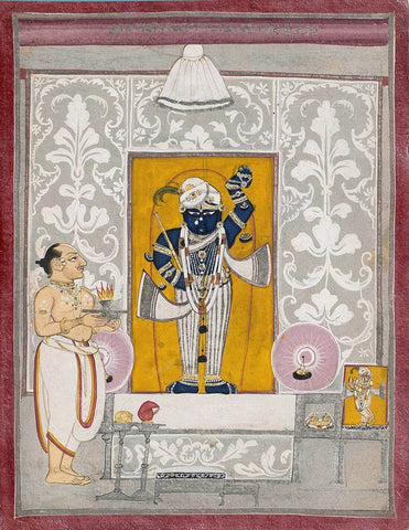 Shrinathji - Nathdwara Rajasthan - 19th century Vintage Indian Krishna Painting - Framed Prints