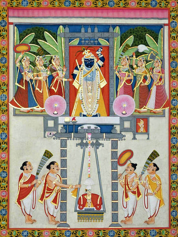 Shrinathji Darshan - Nathdwara - Krishna Pichwai Indian Painting - Art Prints