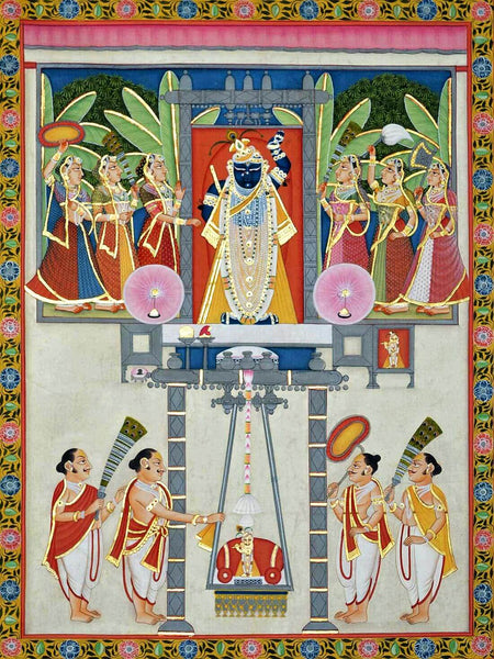 Shrinathji Darshan - Nathdwara - Krishna Pichwai Indian Painting - Framed Prints