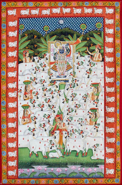 Shrinathji Gopashthami - Pichwai Nathdwara Krishna Painting - Large Art Prints