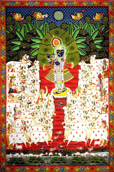 Shrinathji Govinda Cows -  Krishna Pichwai Painting - Framed Prints