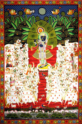 Shrinathji Govinda Cows -  Krishna Pichwai Painting - Posters