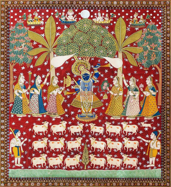 Shrinathji Govinda With Gopis and Cows -  Pichwai Painting - Art Prints
