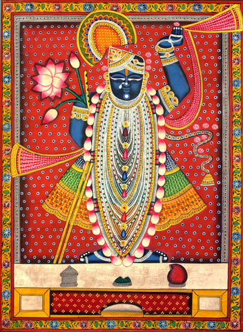 Shrinathji Rajbhog Swaroop - Pichwai Krishna Painting Canvas Print Rolled • 18x24 inches (On Sale 25% OFF) by Pichwai Artworks