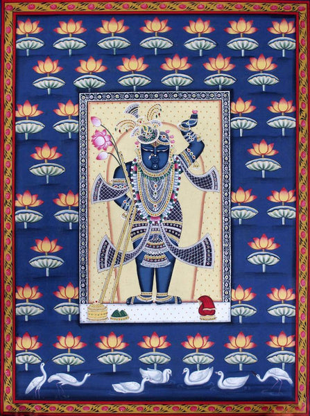 Shrinathji Sharad Kamal (Pichwai Nathdwara) - Krishna  Art Painting - Framed Prints