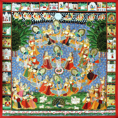 Shrinathji With Gopis Raas Leela - Pichwai Painting - Art Prints
