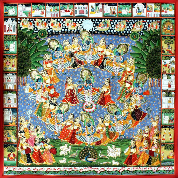 Shrinathji With Gopis Raas Leela - Pichwai Painting - Life Size Posters