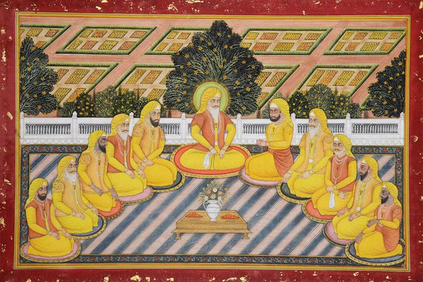 Sikh Gurus Celebrating Basant Panchmi  - Vintage Indian Sikhism Art Painting - Canvas Prints
