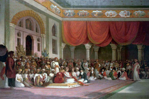 Sir Charles Concluding A Treaty In Durbar with the Peshwa of the Maratha Empire - Thomas Daniell - 1790 Vintage Painting - Art Prints