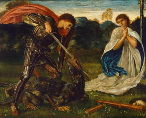 The Fight St George Kills The Dragon VI - Large Art Prints by Sir Edward Coley Burne Jones