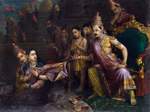 Sita Bhumi Pravesh - Raja Ravi Varma - Indian Masters Ramayan Painting - Life Size Posters by Raja Ravi Varma