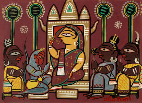 Sita In Lanka - (Ramayan) - Jamini Roy - Bengal Art Painting by Jamini Roy